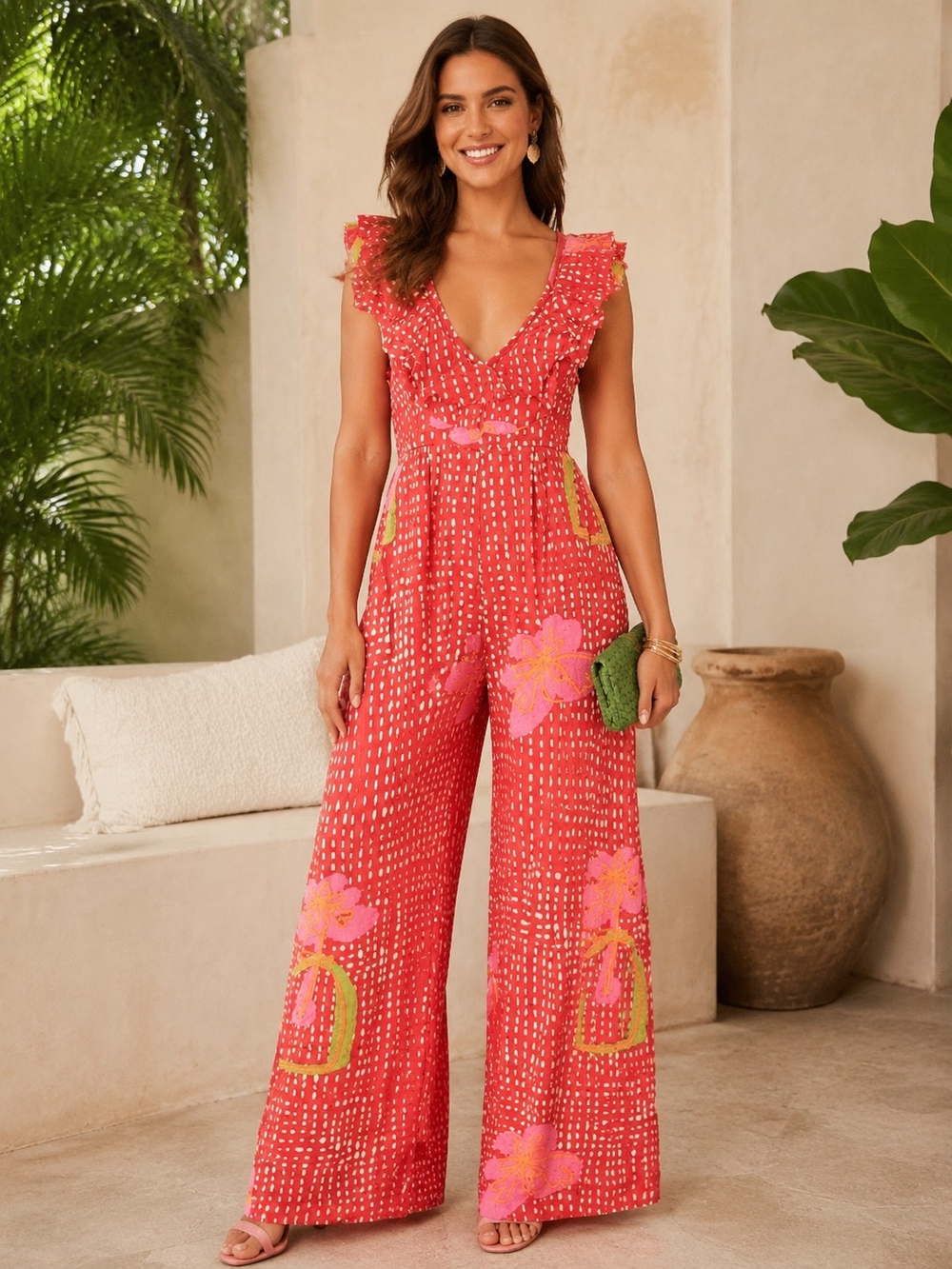 Bel Kazan for Anthropologie Floral Ruffle Wide Leg Jumpsuit | Size L - NWT